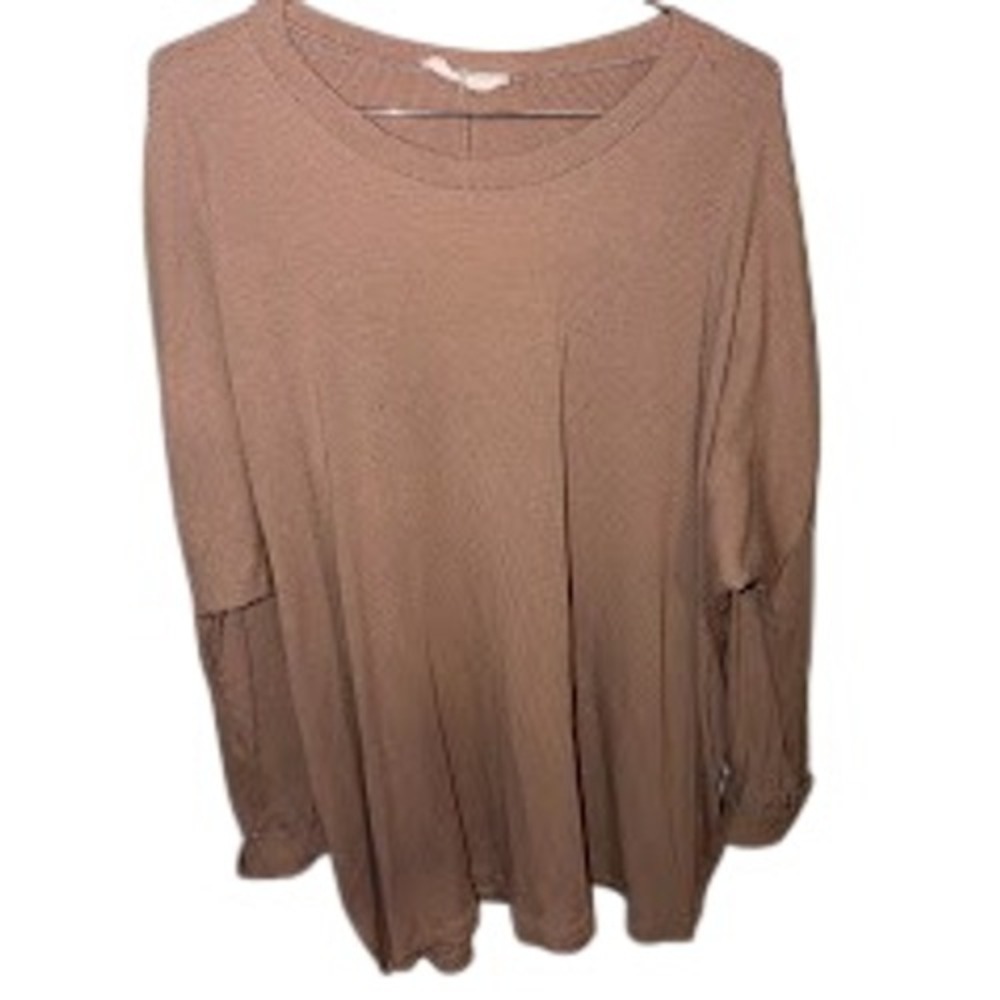 Carly Jean Los Angeles Women Tan Brown Ribbed Long Sleeve Thermal Top Size XL